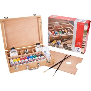 Van Gogh Acrylverf in kist Basic met 10 kleuren in tubes van 40 ml + accessoires