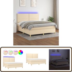 vidaXL Boxspring 180x200 cm met LED en matras Boxspring - Bed Frame - Lederlook - Creme Kleurig - Elektrisch Verstelbare Hoofdbord