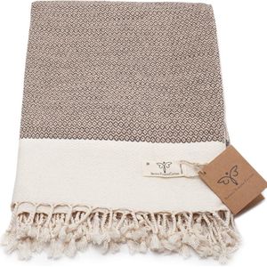 Grote draagbare gezellige deken 100% katoen 127x152cm Turkije Luxe Gestreepte Badhanddoek Picknick Rug-Beige