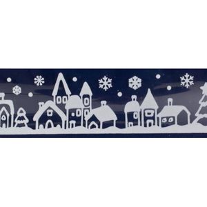 1x Kerst raamversiering raamstickers witte stad met huizen 12,5 x 58,5 cm - Raamversiering/raamdecoratie stickers