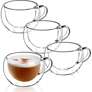 Dubbelwandige glazen mok, 280 ml, koffieglas, thermoglas voor thee, koffie, cappuccino, water, espresso, ijs,