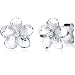 Elli PREMIUM Dames Oorbellen Dames Frangipani Bloem Diamant (0,03ct) Bloesem in 925 Sterling Zilver