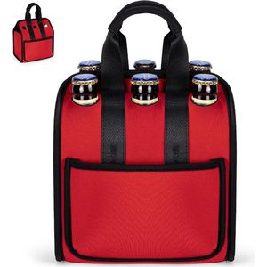 Allecto Plus - Flessentas voor 6 flessen - transporttas met scheidingswand - bier thermosfles neopreen - herbruikbaar opbergtas - cadeau voor Kerstmis en Nieuwjaar - Rood.