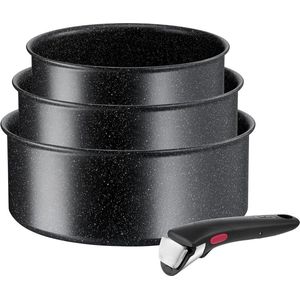 Tefal Ingenio Black Stone Pannenset - 4-delig - Ø16/18/20cm + Afneembaar Handvat - Stapelbaar - Inductie