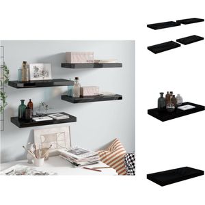 vidaXL Wandplanken - Set van 4 - 50 x 23 x 3.8 cm - Hoogglans zwart - Honingraat MDF en metaal - Wandsteun