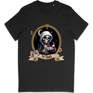T Shirt Dames Heren - Gamer Skull Print - Zwart - Maat XS