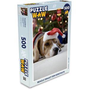 Puzzel Beagle draagt een kerstmuts - Legpuzzel - Puzzel 500 stukjes - Kerst - Cadeau - Kerstcadeau voor mannen, vrouwen en kinderen