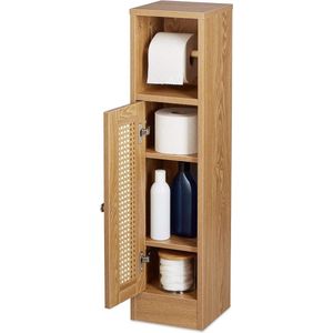 Staande wc rolhouder badkamerkast houtlook 80x205x21 cm smalle toiletkast bruin