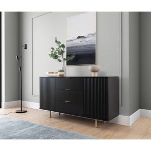 Nubia K2D3SZ - ladekast - commode met laden en legplanken - dressoir - 150 x 41 cm, hoogte 80 cm - hoge poten - voor de woonkamer - voor de slaapkamer - MDF fronten - zwart kleur