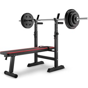 Hop-Sport Verstelbare Fitnessbank HS-1080, Inklapbare Halterbank met Halterhouder, Trainingsbank voor Bankdrukken, Volledig Aanpasbare Drukbank, Gym Bench voor thuisgebruik, Ruimtebesparend Design