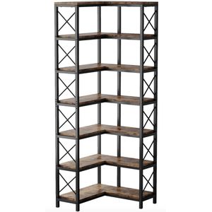 Varnox Hoekkast - Kast - Boekenkast - Open Kast - Hoek - Opbergkast - Industrieel - Hout - Metaal - Bruin/Zwart