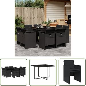 The Living Store 9-delige Tuinset poly rattan zwart - Tuinset - Tuinset 8 Persoons - Pe Rattan - Outdoor Furniture - Lounge Set