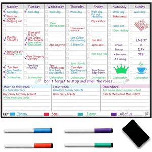 Magnetische Weekplanner Whiteboard voor Koelkast - A3+ Formaat met Uitwisbare Markers - Organiseer je Leven, Verminder Stress met Familieplanner, Maaltijdplanner en Takenlijst - Flexibel en Makkelijk Schoon te Maken