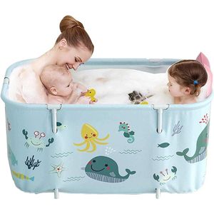 Opvouwbare badkuip - extra groot - Draagbaar badvat voor volwassenen en kinderen - 120 cm - blauw bath bucket