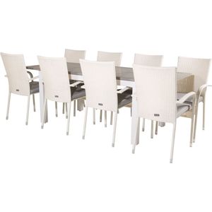 Albany tuinmeubelset tafel 90x160/240cm en 8 stoel Anna wit, grijs.