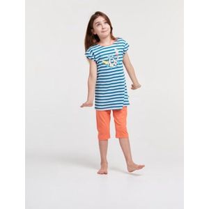 Woody pyjama meisjes - blauw-rood gestreept - zeemeeuw - 211-1-BAB-S/983 - maat 116