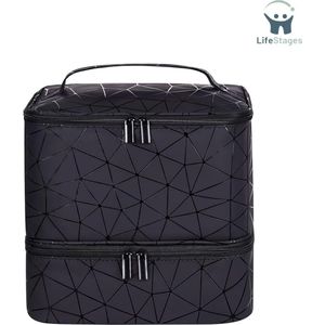 LifeStages - Nagellak Koffer - Grote Make-uptas - Nagellak Organizer - Houdt 30 Flessen - Dubbellaagse Reisopbergzakken - Waterdichte Cosmetische Tas met Verstelbare Verdelers voor Opslag van Manicure-gereedschap - Zwart