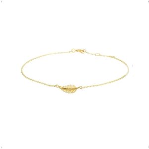 YO&NO -  Armband  - Goud - Anker - Veer - 4,5mm/13mm -  0,8mm - 18cm - Sieraden vrouw -  Kinderen - 14k - 585 Goud