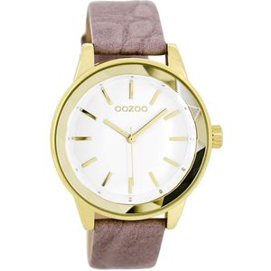 OOZOO Timepieces - Goudkleurige horloge met paarse leren band - C7667