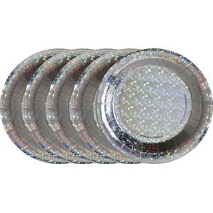 Santex feest wegwerpbordjes - glitter - 50x stuks - 23 cm - zilver