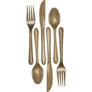 Kunststof bestek party/bbq glitter - 48x delig - goud - messen/vorken/lepels - herbruikbaar