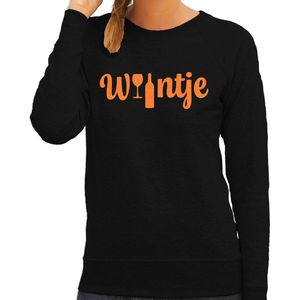 Bellatio Decorations Koningsdag verkleed sweater dames - Wijntje - met glas en fles - glitter oranje - zwart XS