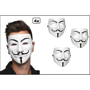 4x Masker Protest zwart/wit - Carnaval Vendetta optocht thema feest festival fun anonymous masker