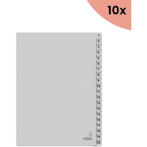 10x KTC Tabblad ECO A4 cijfers 180 grams grijs karton 4-gaats 20-delig