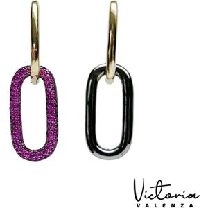 Victoria Valenza Rimini Luxe Oorbellen Dames Messing Oorhangers Dames Oorringen Roze Steen Oorbellen - Goud kleurig - 1 Paar
