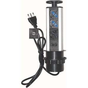 Retractable Tafelstopcontact Met 2 Stopcontacten 16 A Vrouwelijke ITA/Schuko - 1 RJ45 - 1 RJ11 - 2 USB
