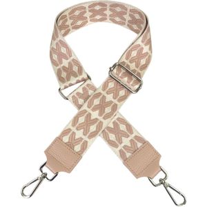 Qischa® Bag strap - Tassenriem - Schouderband - Schouderriem - Tassen Riem - Tas Hengsel - Verstelbare Riem - oud roze, beige - zilver hardware