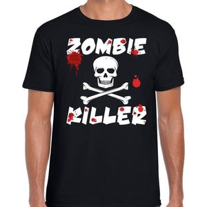 Halloween Halloween zombie killer t-shirt zwart heren - Zombie killer met doodskop shirt XL