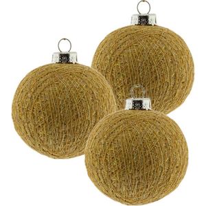 3x Gouden Cotton Balls kerstballen 6,5 cm - Kerstversiering - Kerstboomdecoratie - Kerstboomversiering - Hangdecoratie - Kerstballen in de kleur goud