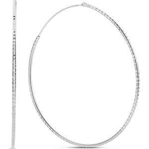 New Bling 9NB-0988 Zilveren Oorringen - Dames - Gediamanteerd - 30 mm Doorsnee - 1,36 mm Dikte - Rhodium - Zilver