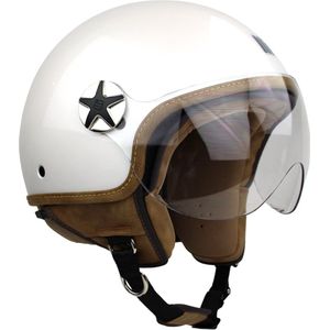 Motocubo Ant- Jethelm met Vizier - ECE goedgekeurde Scooterhelm - Geschikt als Scooter Brommer Motor Snorfiets helm - XL - Parel Wit