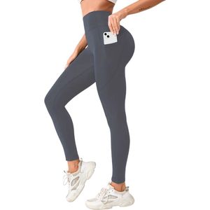 Pocket Legging - Legging - met zakken - Dames - Sportbroek - Sportlegging - met zakken - Comfortabel - Aansluitend - High Waist - Grijs - Donkergrijs - Maat XXL