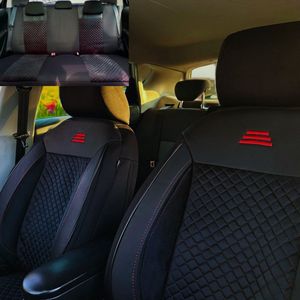 Autostoelhoezen voor Peugeot 208 2 2019 | Voor- en Achterstoelen | AIS AIF101 | Zwart met rode stiknaden