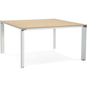 Alterego Vergadertafel / bench-bureau 'XLINE SQUARE' met natuurlijke houten afwerking en wit metaal - 140x140 cm