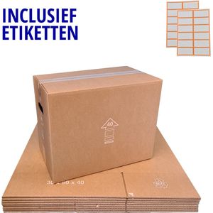 Verhuisdozen - 100 stuks - Dubbelgolf Extra Sterk - 50kg draagvermogen - 60L inhoud - Incl. Etiketten