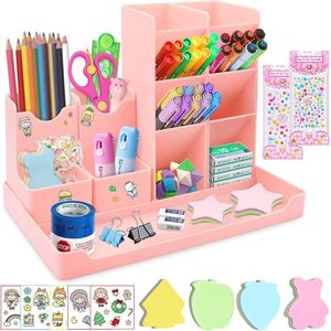 Roze Pennenhouder Bureauset - Multifunctionele Organizer voor Kantoor en School, 5 Delen