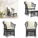 vidaXL - 2-delige - Loungeset - met - kussens - poly - rattan - zwart