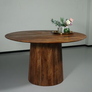 Eettafel rond mangohout 130cm Millie bruin ronde design tafel duurzaam mango eetkamertafel