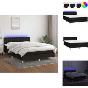 vidaXL Boxspring LED 140x200 cm - Zwarte stof - Verstelbaar hoofdbord - Pocketvering matras - Huidvriendelijke topmatras - Kleurrijke LED-verlichting - Bed