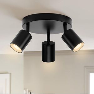 Plafondspots Zwart - met 3lichts - Draaibar GU10 - Plafondlamp - Moderne Spot Plafondspot voor Keuken, Slaapkamer, Woonkamer - Opbouwspot - met 3 Lichts (Zonder Gloeilamp)