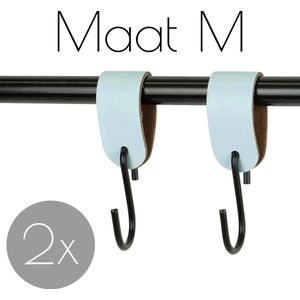 2x Leren S-haak hangers - Handles and more® | LICHTBLAUW - maat M  (Leren S-haken - S haken - handdoekkaakje - kapstokhaak - ophanghaken)