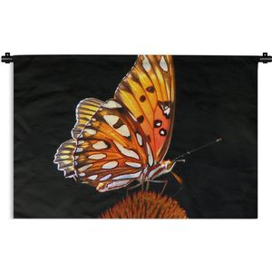 Wandkleed - Wanddoek - Vlinder - Bloemen - Insect - Portret - Zwart - Oranje - 180x120 cm - Wandtapijt