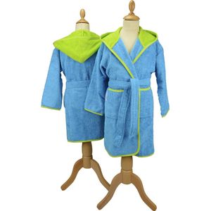 ARTG® Boyzz & Girlzz - Kinder Badjas Capuchon - Aqua Blauw / Heldergroen - Maat 152/164