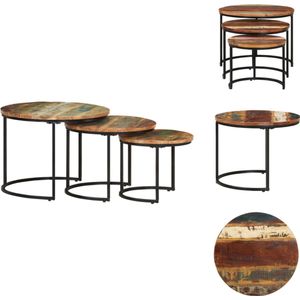 vidaXL Bijzettafels - Hout - Gerecycled - Meerkleurig - Set van 3 - 60 x 45 cm - 50 x 40 cm - 40 x 34 cm - Montage vereist - Tafel