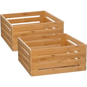 5Five Fruitkisten opslagbox - 2x - open structuur - lichtbruin - hout - L31 x B31 x H15 cm - Decoratie huis en tuin - Kisten/kistjes