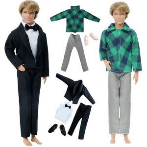 Poppenkleertjes - Geschikt voor Ken van Barbie - Set van 2 outfits voor modepop - Broeken, blousjes, blazer, schoenen - Smoking - Bruiloft - Cadeauverpakking